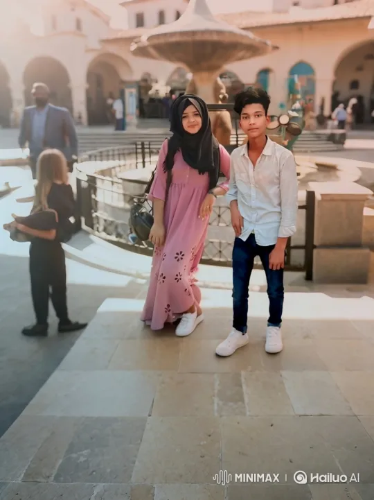 Sunlit Plaza Portrait of a Young Couple – AI Generated Video | Hailuo AI