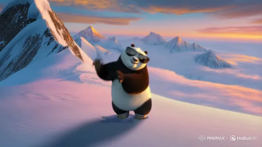 Fluffy Panda Dances on Snowy Mountain Summit – AI Generated Video | Hailuo AI