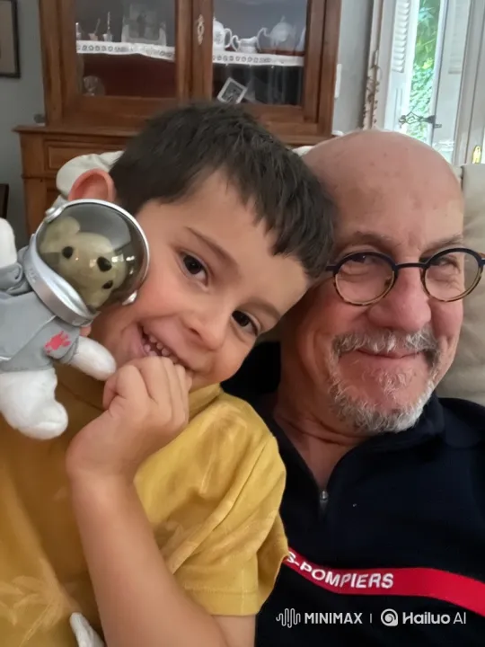 Boy and Grandfather Share Heartwarming Moment by Firelight – AI Generated Video | Hailuo AI