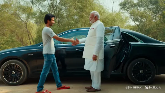 Young Man Meets Indian Prime Minister for Handshake – AI Generated Video | Hailuo AI