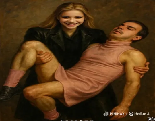 Young Woman Laughs with Unconscious Man in Her Arms – AI Generated Video | Hailuo AI