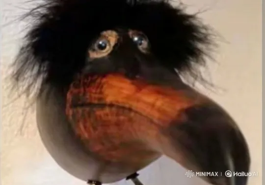 Animated Bird Sculpture with Worried Expression – AI Generated Video | Hailuo AI