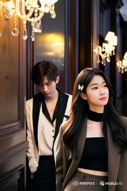 Stylish Couple in Luxurious Corridor with Emotional Distance – AI Generated Video | Hailuo AI