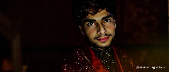 Mysterious Man in Red Sequins Engages with Camera – AI Generated Video | Hailuo AI