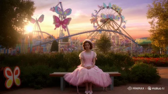 Pink Coquette in Amusement Park at Sunset – AI Generated Video | Hailuo AI