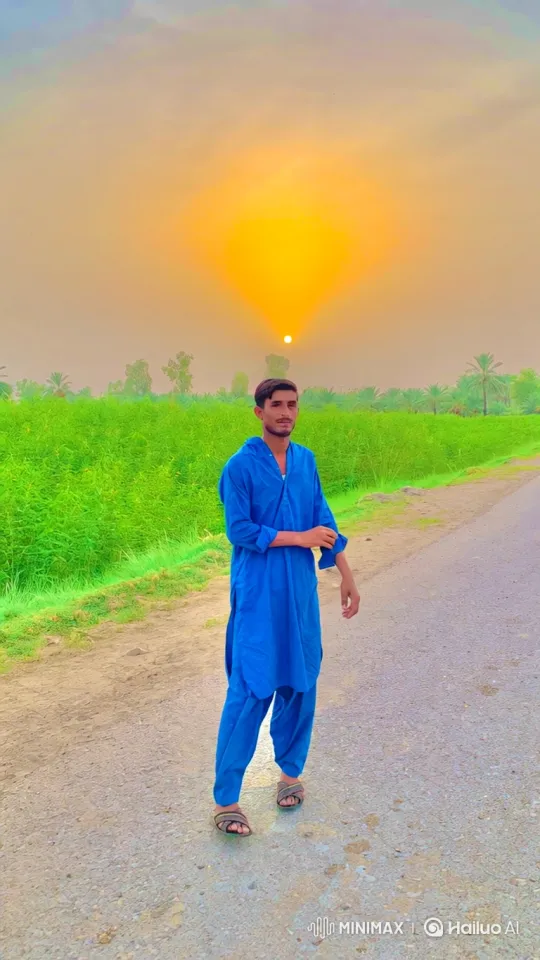 Young Man Enjoying Serene Sunset on Rural Road – AI Generated Video | Hailuo AI