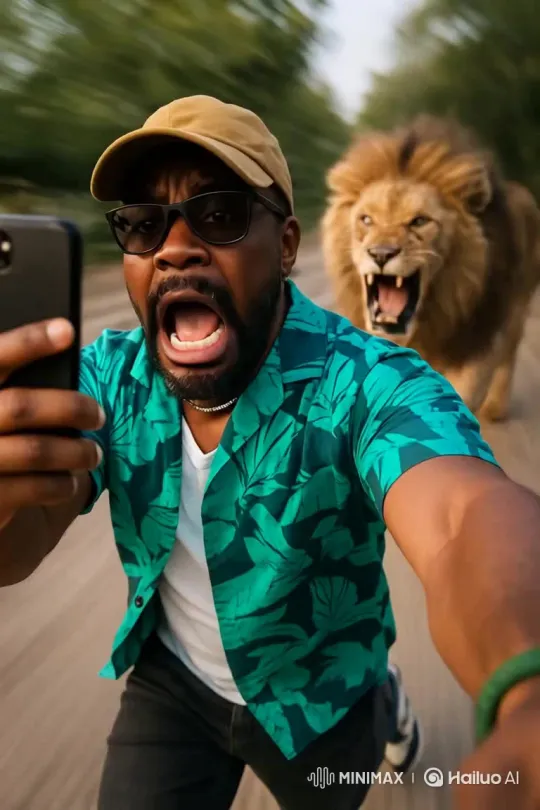 Lion Pursues Individual – AI Generated Video | Hailuo AI