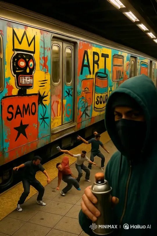 Subway Train Art: Basquiat, Warhol, Breakdancers, and a Graffiti Artist – AI Generated Video | Hailuo AI