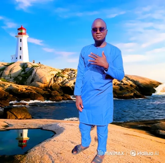Bald Man on Rocky Shore with Lighthouse Reflection – AI Generated Video | Hailuo AI