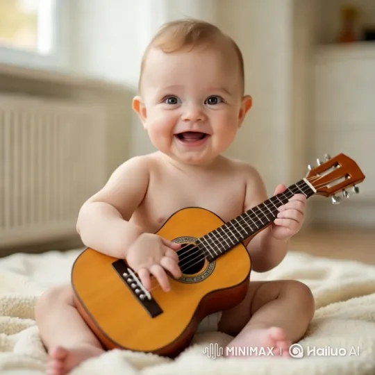 Baby Playing Guitar in Cozy, Serene Room – AI Generated Video | Hailuo AI