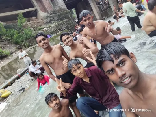 Young Men Taking Selfie in Bustling River – AI Generated Video | Hailuo AI