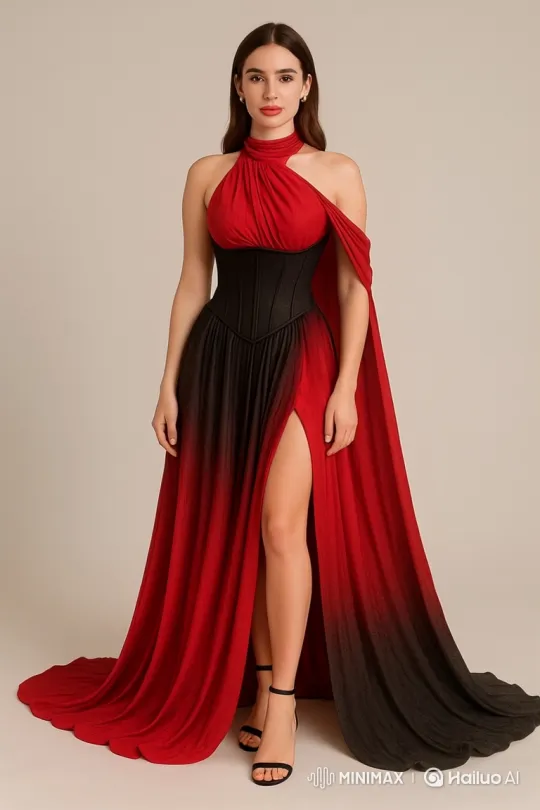 Woman in Dramatic Ombre Gown Showcases Elegant Dance – AI Generated Video | Hailuo AI