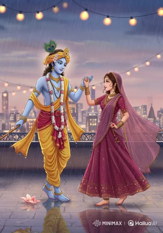 Divine Couple's Intimate Moment on Rainy Rooftop – AI Generated Video | Hailuo AI