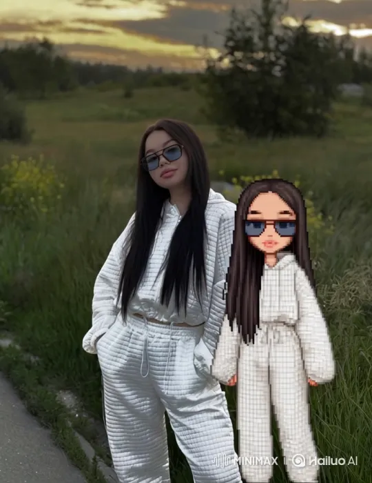 Woman and Avatar in Dusk's Gentle Breeze – AI Generated Video | Hailuo AI