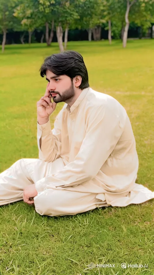 Young Man Reflecting on a Sunlit Lawn – AI Generated Video | Hailuo AI