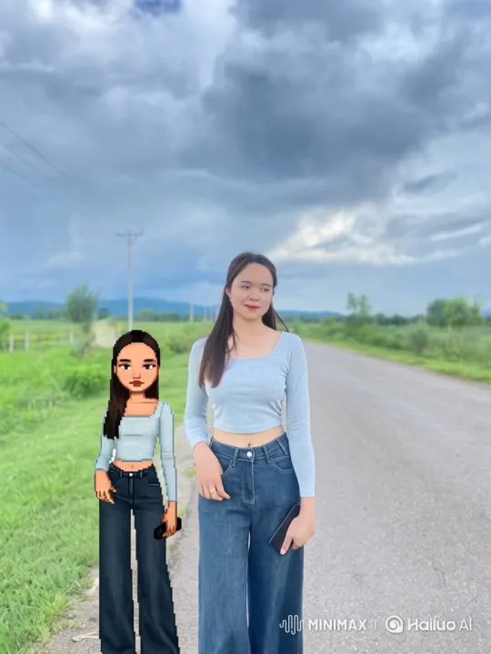 Woman and Avatar Stand on Country Road – AI Generated Video | Hailuo AI