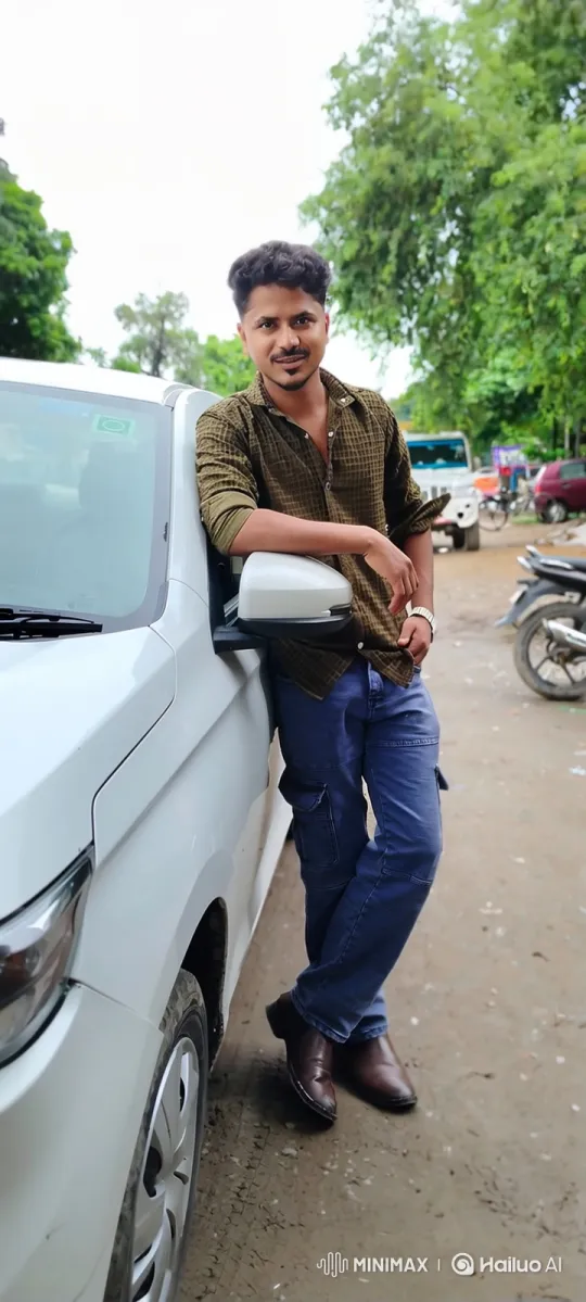 Young Man in Olive-Green Shirt by White Car – AI Generated Video | Hailuo AI