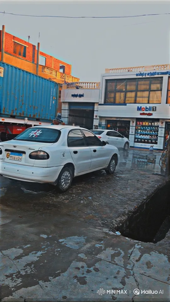White Sedan Lowers on Wet Surface with Air Suspension – AI Generated Video | Hailuo AI