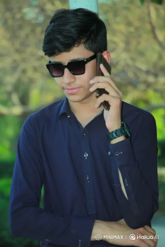 Young Man on Phone Amidst Blurred Nature Background – AI Generated Video | Hailuo AI