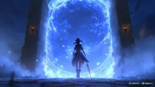 Mage Before a Luminous Portal: A Nighttime Scene – AI Generated Video | Hailuo AI