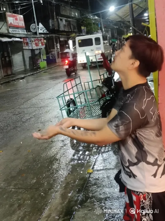 Person Enjoying Rain Startled by Van Explosion – AI Generated Video | Hailuo AI