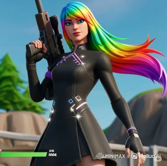 Female Sniper with Rainbow Hair in Poised Stance – AI Generated Video | Hailuo AI