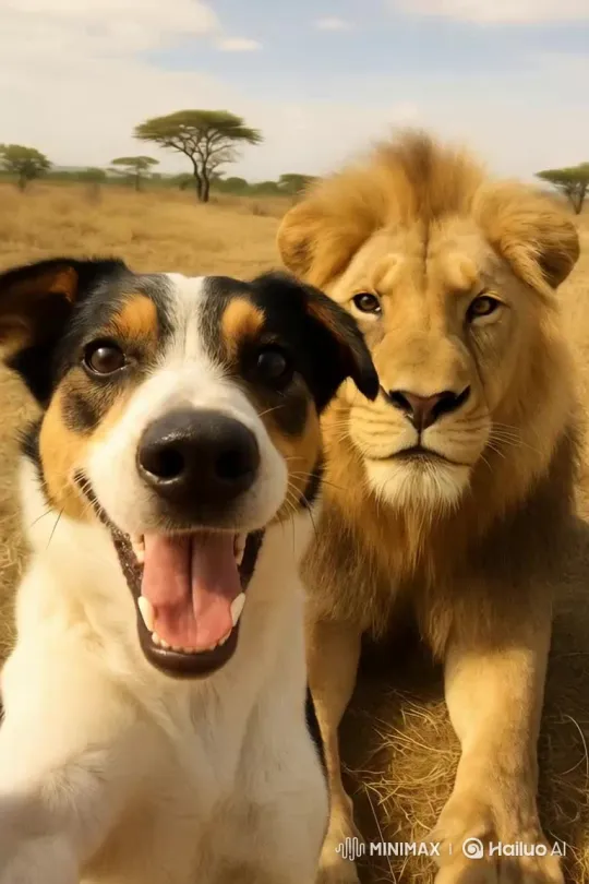 Dog Escapes Lion Chase – AI Generated Video | Hailuo AI
