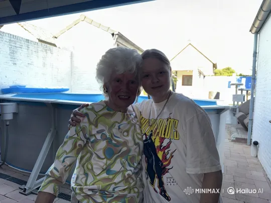 Elderly Woman and Younger Person Joyfully Dive into Pool – AI Generated Video | Hailuo AI