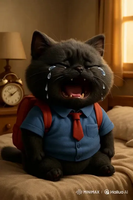 Black Cat's Painful Journey to School – AI Generated Video | Hailuo AI