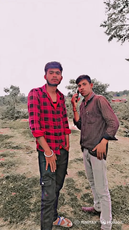 Two Men Stand in Field, One on Phone – AI Generated Video | Hailuo AI