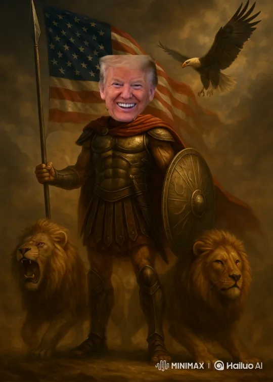 Stormy Battlefield: Warrior with Trump's Face and American Flag – AI Generated Video | Hailuo AI