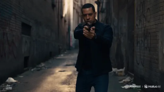 Denis Fires Pistol in Urban Alley at Dusk – AI Generated Video | Hailuo AI