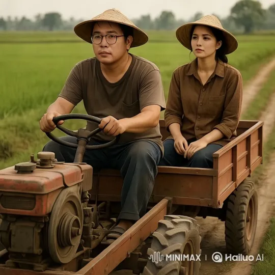 Rural Serenity: Couple on Tractor in Lush Fields – AI Generated Video | Hailuo AI