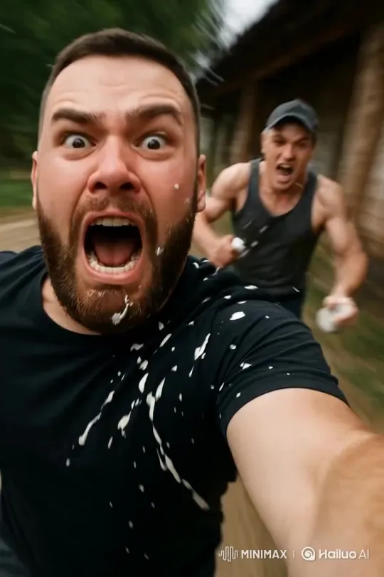 Man Pursued by Cream-Throwing Foe – AI Generated Video | Hailuo AI