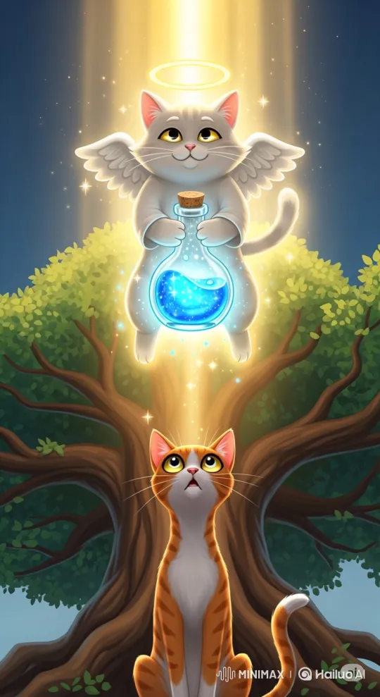 Angel Cat Delivers Hope to a Sad Orange Tabby – AI Generated Video | Hailuo AI