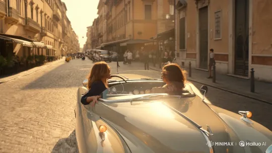 Stylish Women Drive Through Historic Italian City – AI Generated Video | Hailuo AI