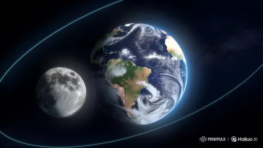 Animated Illustration of Moon's Expanding Orbit Around Earth – AI Generated Video | Hailuo AI