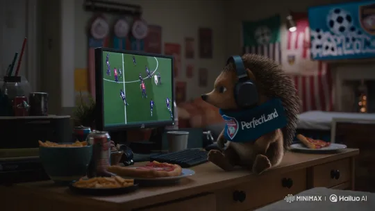 Hedgehog Enthusiastically Watches Football Match at Home – AI Generated Video | Hailuo AI