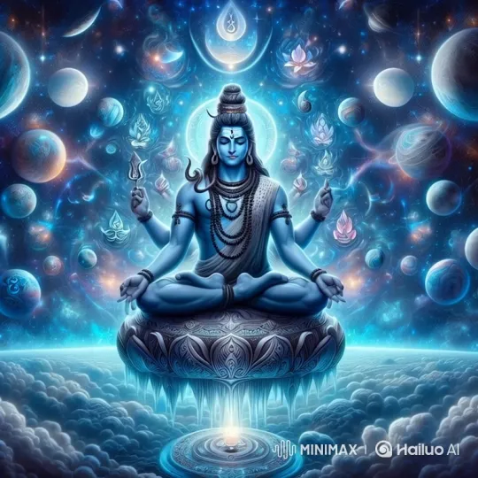 Meditating Five-Faced Divine Being in Cosmic Sky – AI Generated Video | Hailuo AI
