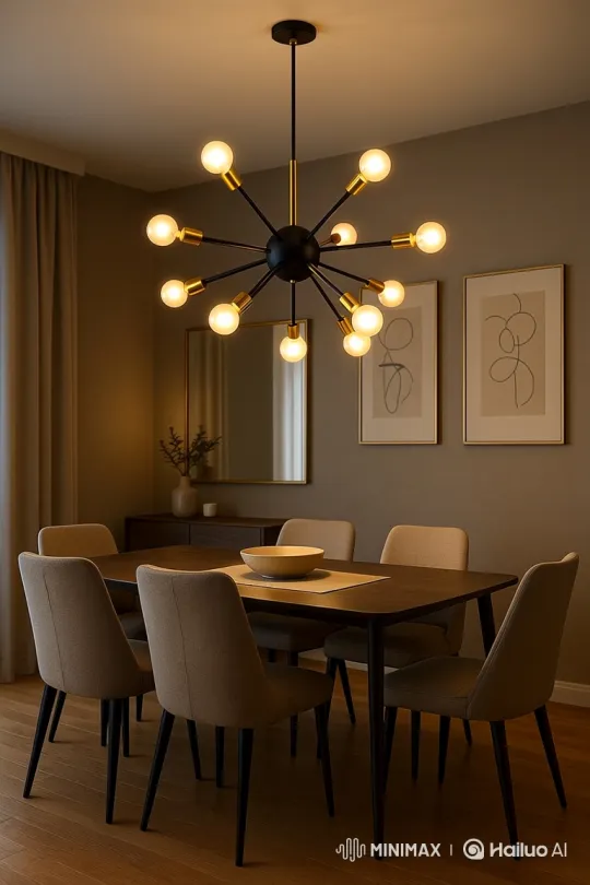 Chandelier's Warm Glow Transforms Dining Room Atmosphere – AI Generated Video | Hailuo AI