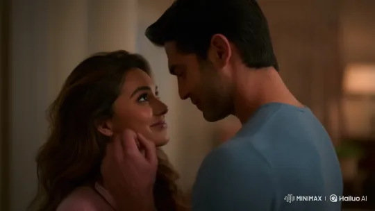 Intimate Couple Shares Tender Kiss in Softly Lit Room – AI Generated Video | Hailuo AI