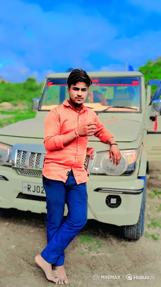 Young Man in Bright Clothes by SUV with Sky Background – AI Generated Video | Hailuo AI