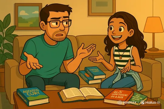 Girl Shares Apple with Man in Living Room Discussion – AI Generated Video | Hailuo AI