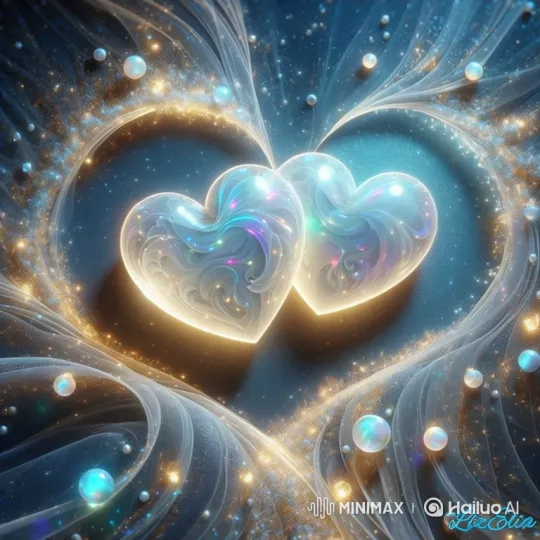 Hearts Dance in Celestial Ballet with Orbs and Glitter – AI Generated Video | Hailuo AI
