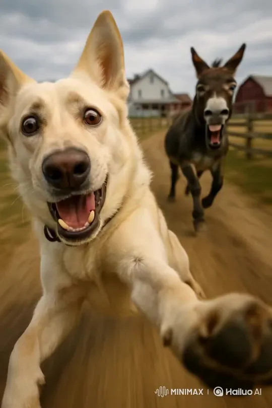 Hyper-Realistic Farm Scene: Donkey Chasing Shepherd – AI Generated Video | Hailuo AI