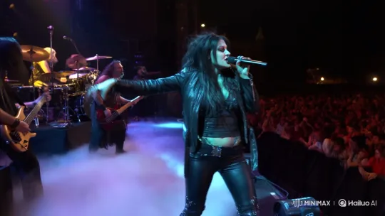 Energetic Female Singer and Band Perform on a Vibrant Night Stage – AI Generated Video | Hailuo AI