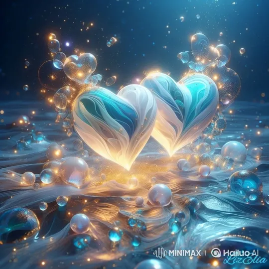 Magical Hearts Dance with Golden Sparkles Over Liquid Surface – AI Generated Video | Hailuo AI