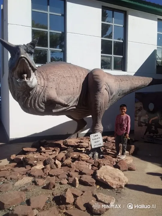 Boy Fleeing Animated Carnotaurus Chase Scene – AI Generated Video | Hailuo AI