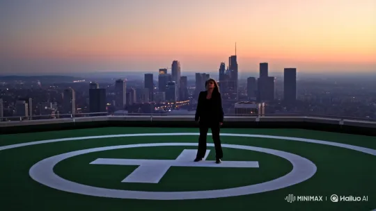 Person Boards Helicopter on Rooftop at Dusk – AI Generated Video | Hailuo AI
