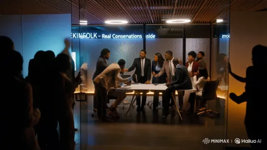 Diverse Black Creators Engage in Futuristic Conference – AI Generated Video | Hailuo AI